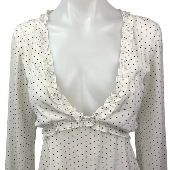 Polly White Polka Dot Ruffle V-neck Long Puff Sleeve Tiered Ruffle Mini Dress 6 - Picture 3 of 5